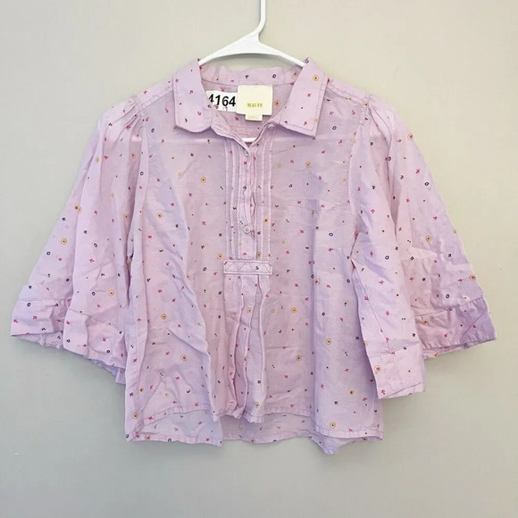 Anthropologie Maeve Purple Floral Top Eliot Popover Blouse XS Women's Flowy - Picture 3 of 10